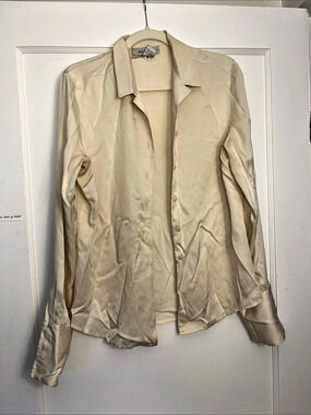 ALFANI Silk Button Front Shirt in Cream